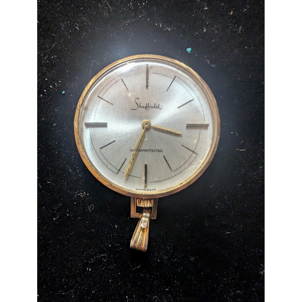 Sheffield Mechanical Womens Necklace Watch Gold Plated Silver Dial Swiss Vintage